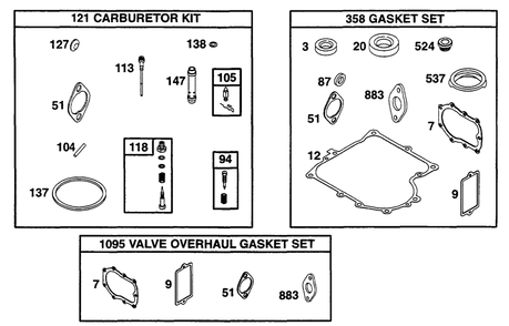 Gasket Sets Diagram and Parts List for 256702-4002-XX  Briggs and Stratton Engine